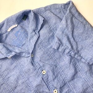 Tommy Bahama Men's L 100% Linen Blue Chambray Relax Button Up Shirt Short Sleeve